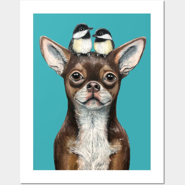 "Chihuahua & Chickadees" - Topped Dogs collection Wall Art by GardenPartyArt